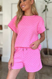 Double Take Full Size Texture T-Shirt and Shorts Set - Trendsi - Flyclothing LLC