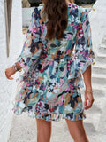Ruffled Printed Surplice Half Sleeve Mini Dress - Trendsi - Flyclothing LLC