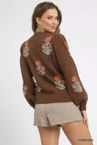 Umgee Floral Knit Sweater with Puff Sleeves - Trendsi - Flyclothing LLC