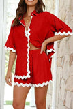 Contrast Trim Half Sleeve Top and Shorts Set - Trendsi - Flyclothing LLC
