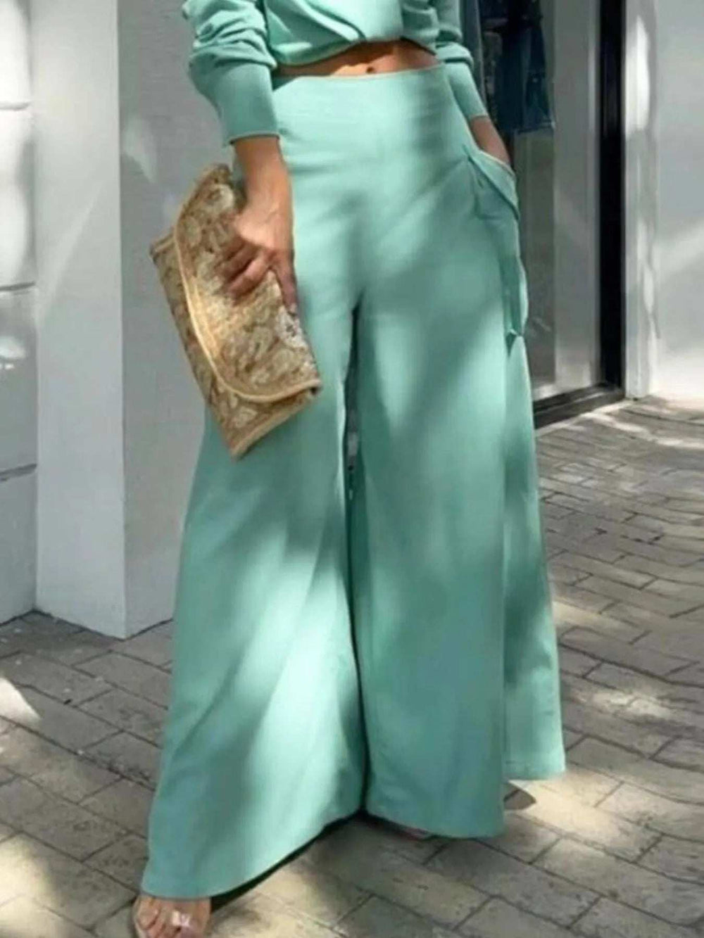 Full Size Long Sleeve Top and Pants Set Plus Size - Trendsi - Flyclothing LLC