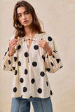 BiBi Polka Dot Exaggerated Balloon Sleeves Blouse - Trendsi - Flyclothing LLC