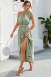 Ruched One Shoulder Top and Slit Skirt Set - Trendsi - Flyclothing LLC