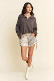 Davi & Dani Drawstring Hem Half Zip Raglan Sleeve Sweatshirt - Trendsi - Flyclothing LLC