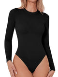 Round Neck Long Sleeve Bodysuit - Trendsi - Flyclothing LLC