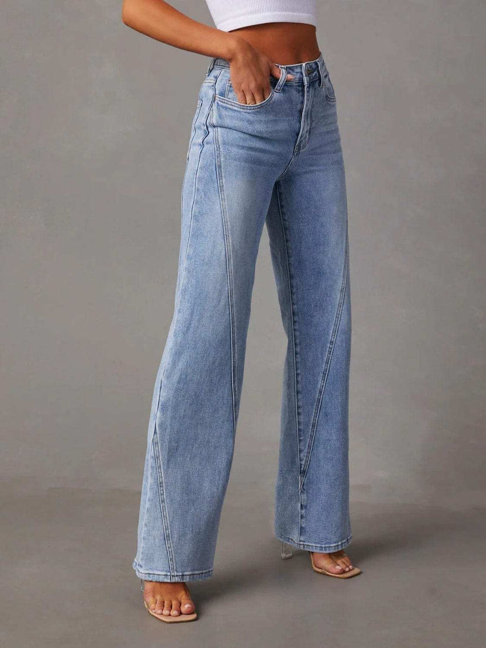 High Waist Straight Jeans with Pockets - Trendsi - Flyclothing LLC