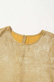 Metallic Luster Round Neck Frill 3/4 Sleeve Blouse - Trendsi - Flyclothing LLC