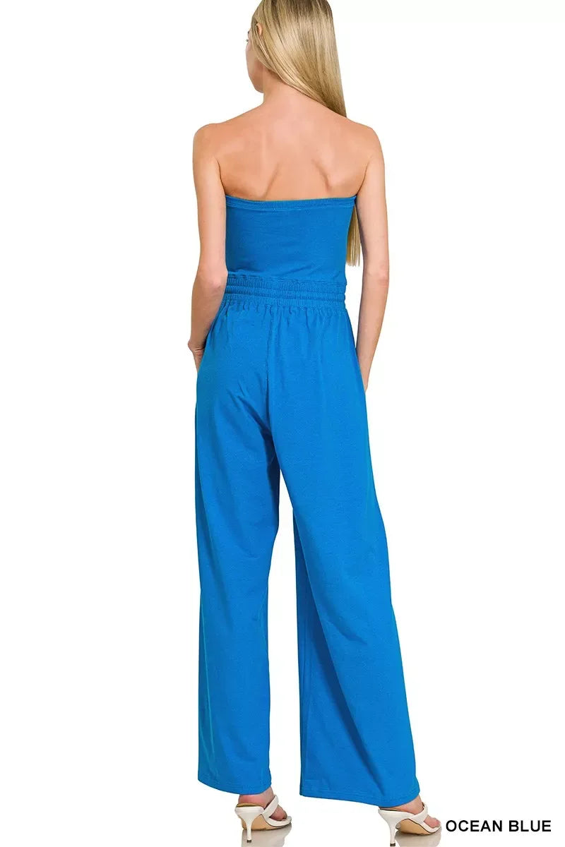 Zenana Tube Top Jumpsuit with Drawstring Waist - Trendsi - Flyclothing LLC