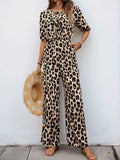 Perfee Tied Leopard Half Sleeve Jumpsuit - Trendsi - Flyclothing LLC