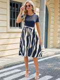 Printed Tie Waist Short Sleeve Dress - Trendsi - Flyclothing LLC