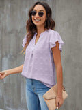 Swiss Dot Notched Cap Sleeve Blouse - Trendsi - Flyclothing LLC