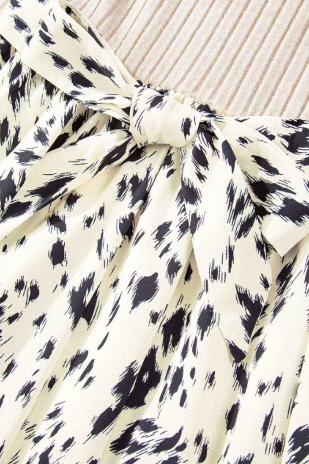 Printed Tie Waist Mock Neck Long Sleeve Dress - Trendsi - Flyclothing LLC