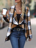 Plaid Open Front Long Sleeve Jacket - Trendsi - Flyclothing LLC