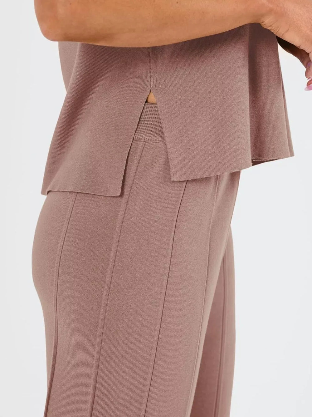 Casual Solid Color Cap Sleeve Top and Pants Knit Set - Trendsi - Flyclothing LLC