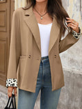 Lapel Collar Leopard Cuff Long Sleeve Blazer - Trendsi - Flyclothing LLC
