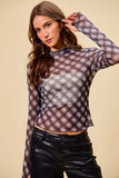 SO ME Plaid Mesh Knit Long Sleeve Top with Thumb Opening - Trendsi - Flyclothing LLC