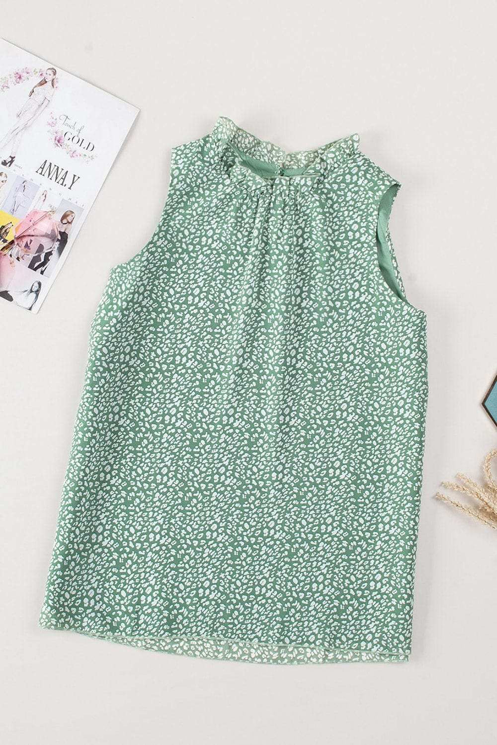 Frill Printed Round Neck Tank - Trendsi - Flyclothing LLC