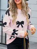 Bow Round Neck Dropped Shoulder Sweater - Trendsi - Flyclothing LLC