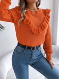 Ruffled Round Neck Long Sleeve Sweater - Trendsi - Flyclothing LLC