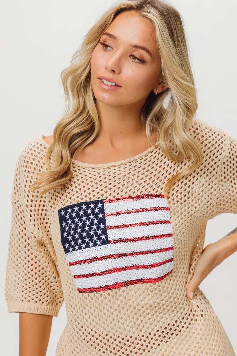 BiBi Sequin American Flag Knit Cover Up - Trendsi - Flyclothing LLC