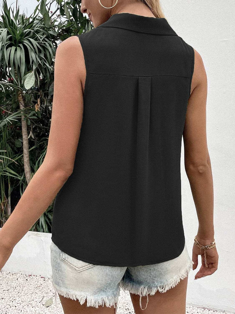 Full Size Johnny Collar Button Up Tank - Trendsi - Flyclothing LLC