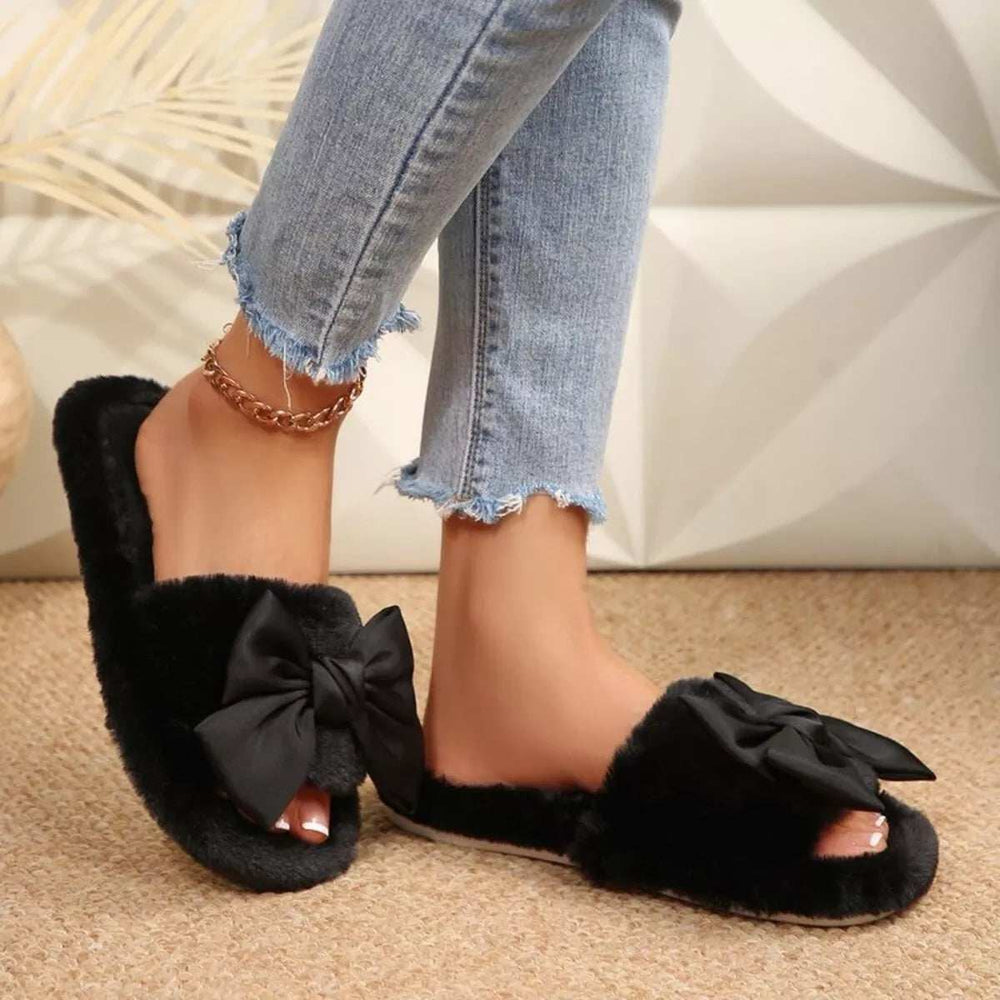 Bow Open Toe Flats Slippers - Trendsi - Flyclothing LLC