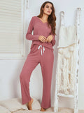 Notched Long Sleeve Top and Pants Set - Trendsi - Flyclothing LLC