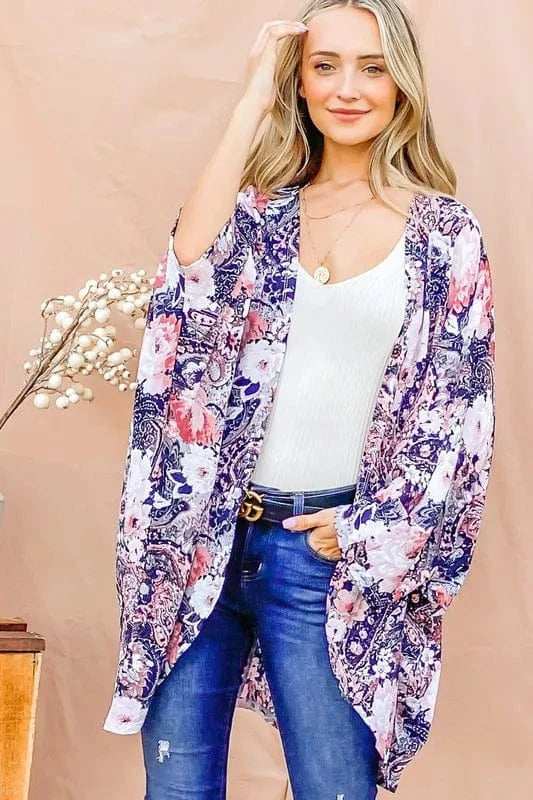 And The Why Floral Print Dolman Sleeve Kimono Cardigan - Trendsi - Flyclothing LLC