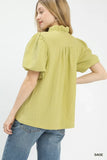 Umgee Seersucker Puff Sleeve Blouse - Trendsi - Flyclothing LLC