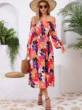 Printed Long Sleeve Midi Dress - Trendsi - Flyclothing LLC