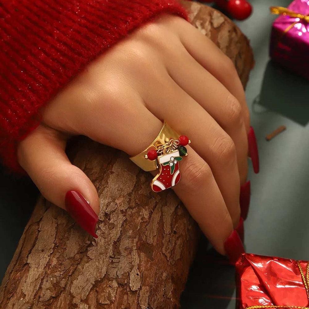 18K Gold-Plated Christmas Charm Ring - Trendsi - Flyclothing LLC