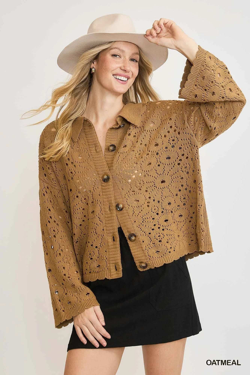 Umgee Crochet Button Down Knit Cardigan - Trendsi - Flyclothing LLC