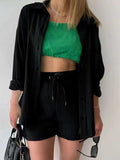 Textured Button Up Shirt and Shorts Set - Trendsi - Flyclothing LLC