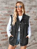Raw Hem Sleeveless Button Up Denim Jacket - Trendsi - Flyclothing LLC