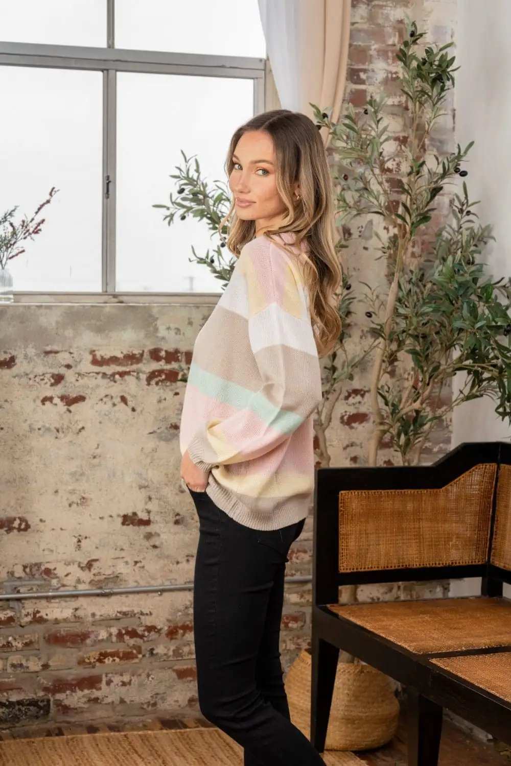 Sew In Love Full Size Color Block Round Neck Sweater - Trendsi - Flyclothing LLC