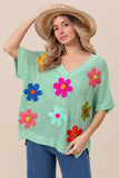 BiBi Flower Patches Dolman Sleeve Lightweight Sweater - Trendsi - Flyclothing LLC