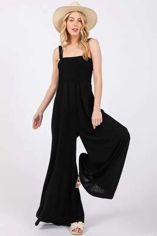 SAGE+FIG Smocked Flowy Wide Leg Jumpsuit - Trendsi - Flyclothing LLC