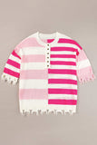 Striped Round Neck Half Sleeve Knit Top - Trendsi - Flyclothing LLC
