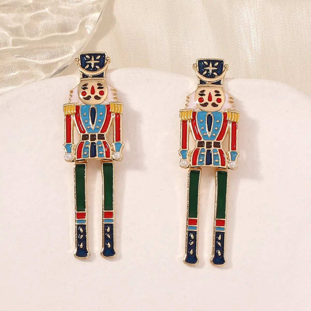 Christmas 18K Gold-Plated Nutcracker Soldier Earrings - Trendsi - Flyclothing LLC