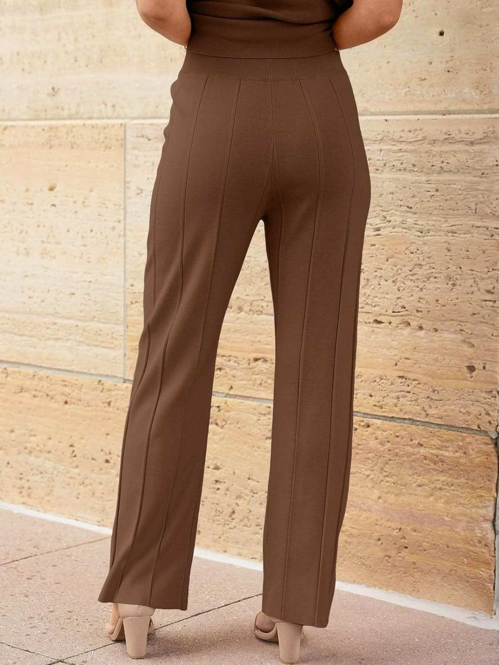 Round Neck Cap Sleeve Top and Pants Knit Set - Trendsi - Flyclothing LLC