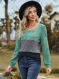 Color Block Square Neck Long Sleeve T-Shirt - Trendsi - Flyclothing LLC