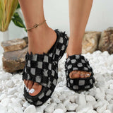 Plaid PU Leather Platform Sandals - Trendsi - Flyclothing LLC