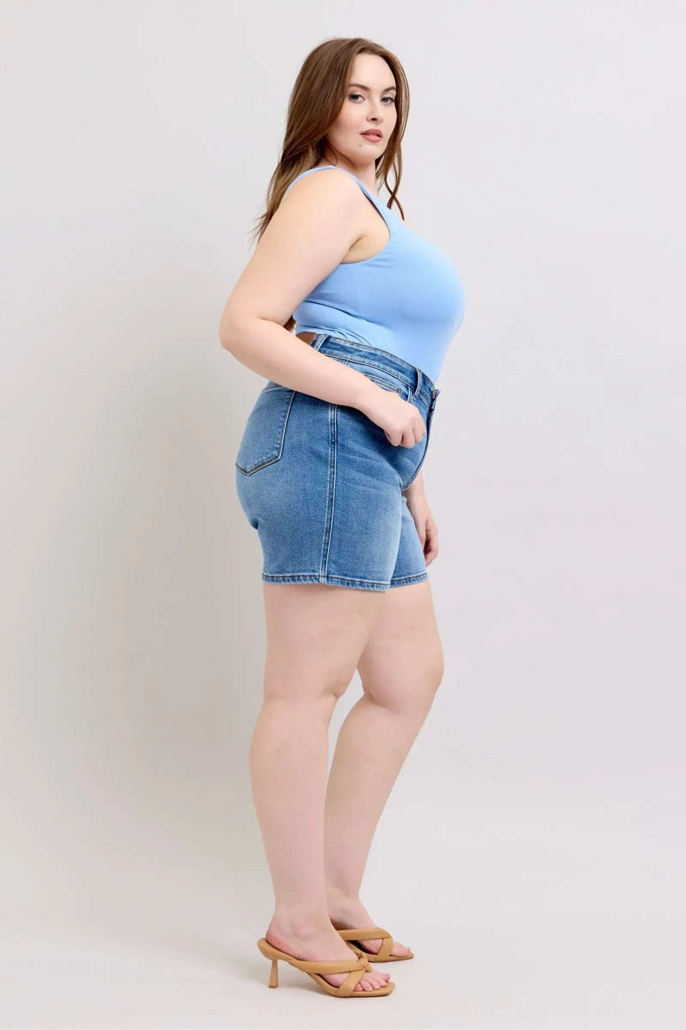 Judy Blue Full Size 2 Button Denim Shorts with Pockets Plus Size - Trendsi - Flyclothing LLC