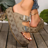 Floral Platform Buckle Sandals - Trendsi - Flyclothing LLC