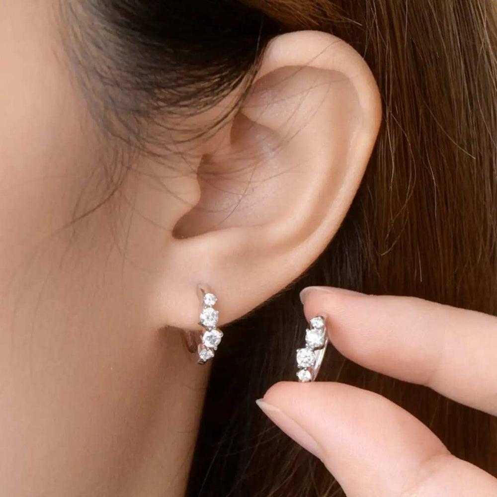 925 Sterling Silver Moissanite Huggie Earrings - Trendsi - Flyclothing LLC