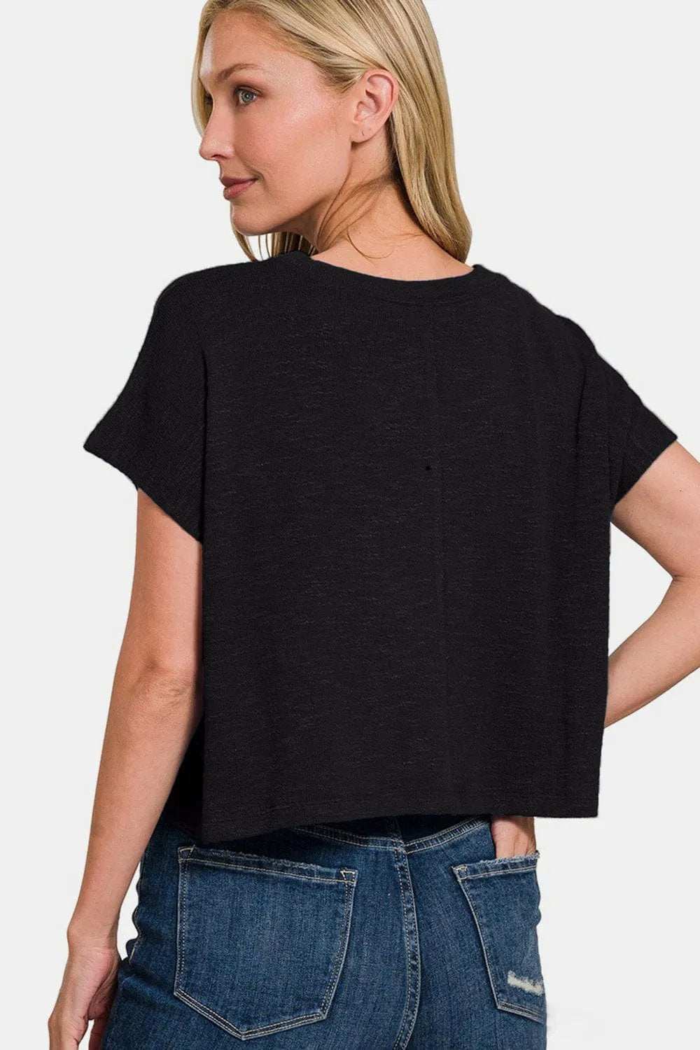 Zenana Round Neck Short Sleeve Crop T-Shirt - Trendsi - Flyclothing LLC
