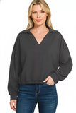 Zenana French Terry Collared Exposed Seam Sweatshirt - Trendsi - Flyclothing LLC