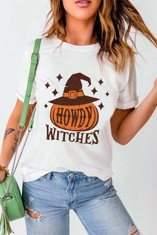 HOWDY WITCHES Round Neck Short Sleeve T-Shirt - Trendsi - Flyclothing LLC
