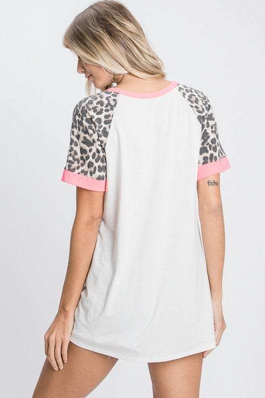 HeimishFull Size Leopard Round Neck Short Sleeve T-Shirt with Stitch Plus Size - Trendsi - Flyclothing LLC