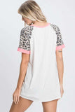 HeimishFull Size Leopard Round Neck Short Sleeve T-Shirt with Stitch Plus Size - Trendsi - Flyclothing LLC